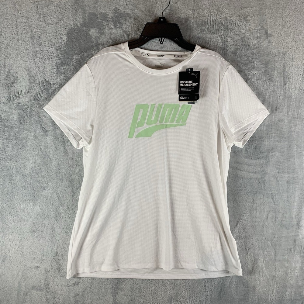 Puma Womens T Shirt‎ L Performance Run Logo Short Sleeve Tee Gym Crew Neck NWT